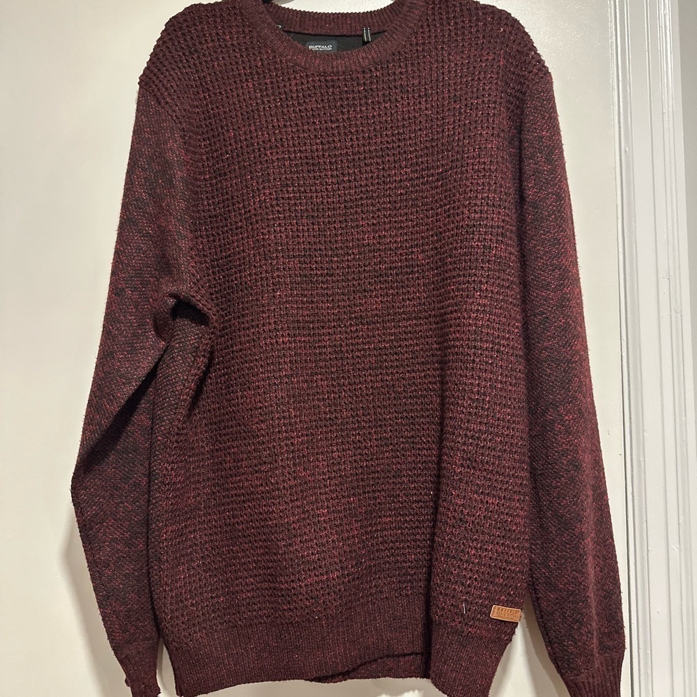 Buffalo David Button Mens XL Pullover Burgundy Speckle Knit Long Sleeve Sweater.